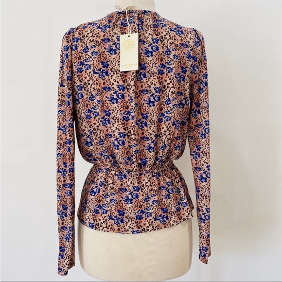 Ramy Brook boho Tan & Blue Leopard Print Peplum blouse NWT - Picture 8 of 10